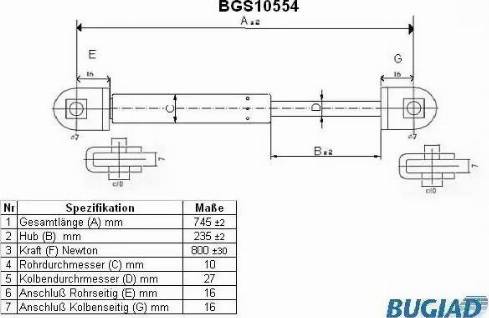 Bugiad BGS10554 - Газовая пружина, упор autosila-amz.com