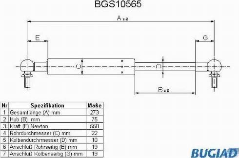 Bugiad BGS10565 - Газовая пружина, упор autosila-amz.com