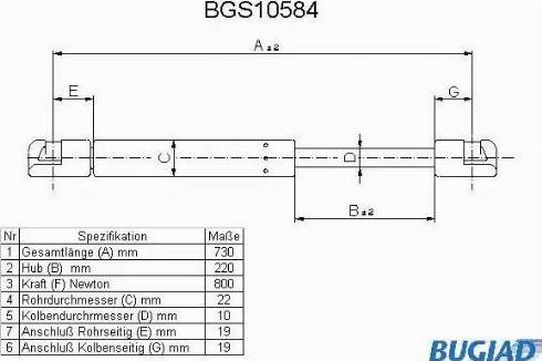 Bugiad BGS10584 - Газовая пружина, упор autosila-amz.com