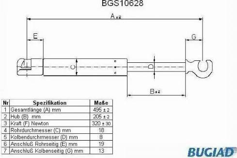 Bugiad BGS10628 - Газовая пружина, капот autosila-amz.com
