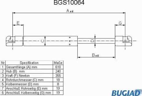 Bugiad BGS10064 - Газовая пружина, упор autosila-amz.com
