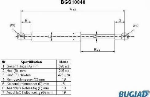 Bugiad BGS10840 - Газовая пружина, упор autosila-amz.com