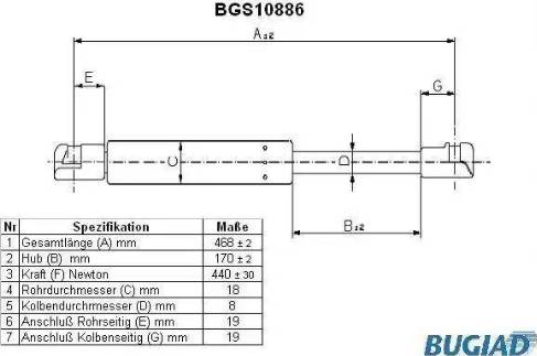 Bugiad BGS10886 - Газовая пружина, упор autosila-amz.com