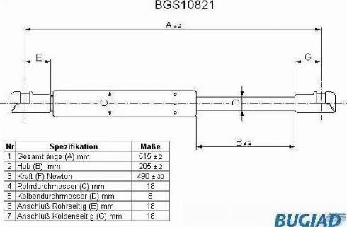 Bugiad BGS10821 - Газовая пружина, упор autosila-amz.com