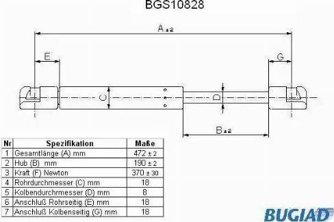 Bugiad BGS10828 - Газовая пружина, упор autosila-amz.com