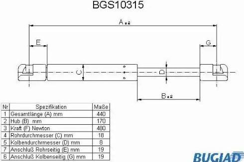 Bugiad BGS10315 - Газовая пружина, упор autosila-amz.com