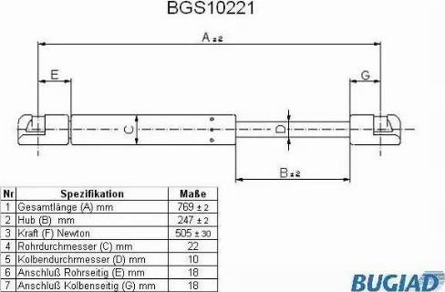 Bugiad BGS10221 - Газовая пружина, упор autosila-amz.com