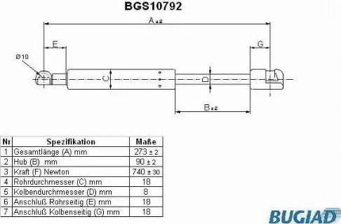 Bugiad BGS10792 - Газовая пружина, упор autosila-amz.com