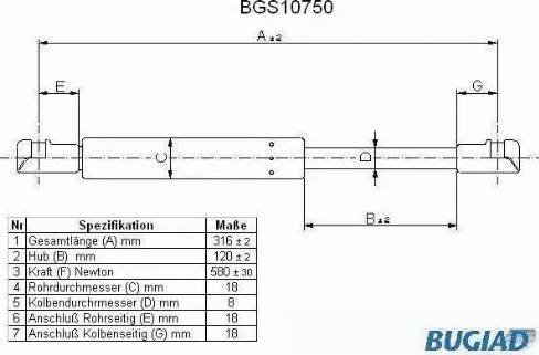 Bugiad BGS10750 - Газовая пружина, капот autosila-amz.com