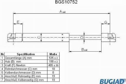 Bugiad BGS10752 - Газовая пружина, упор autosila-amz.com