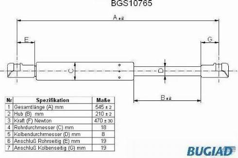 Bugiad BGS10765 - Газовая пружина, упор autosila-amz.com