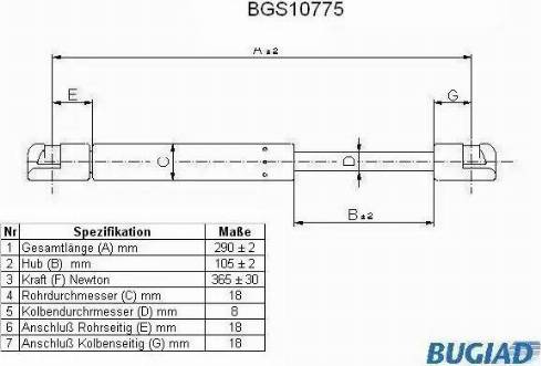 Bugiad BGS10775 - Газовая пружина, упор autosila-amz.com