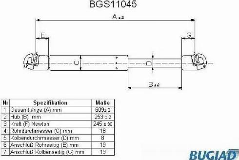 Bugiad BGS11045 - Газовая пружина, упор autosila-amz.com