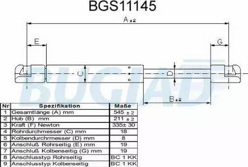 Bugiad BGS11145 - Газовая пружина, упор autosila-amz.com