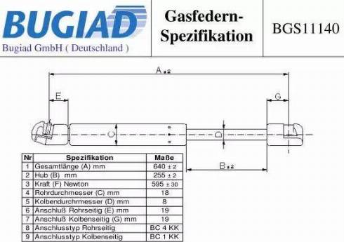 Bugiad BGS11140 - Газовая пружина, упор autosila-amz.com