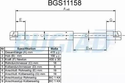 Bugiad BGS11158 - Газовая пружина, упор autosila-amz.com