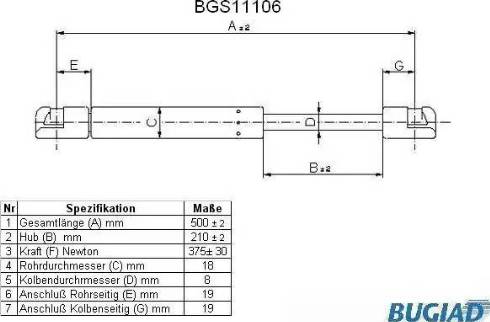 Bugiad BGS11106 - Газовая пружина, упор autosila-amz.com