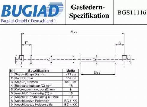 Bugiad BGS11116 - Газовая пружина, упор autosila-amz.com