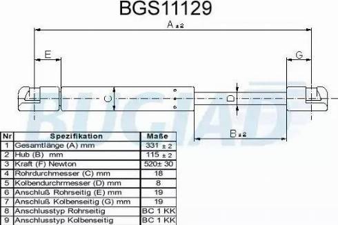 Bugiad BGS11129 - Газовая пружина, упор autosila-amz.com