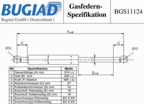 Bugiad BGS11124 - Газовая пружина, упор autosila-amz.com