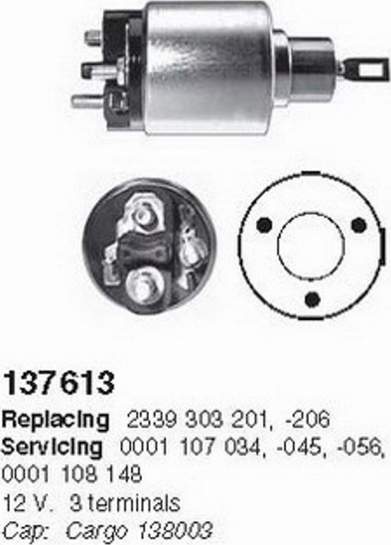 Cargo 137613 - реле втягивающее!\ Opel Omega B/Vectra A/B 1.8/2.0 16V 93> autosila-amz.com