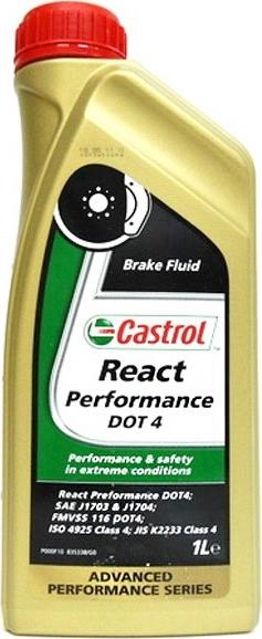 Castrol 157F8B - Castrol React Perfomance DOT 4 (1L) жидкость тормозная !\ DOT 4, ISO 4925 Class 4, SAE J1703/J1704 autosila-amz.com