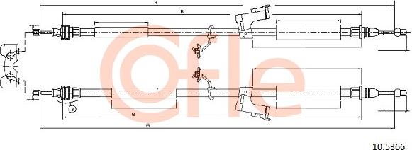 Cofle 10.5366 - Трос стояночного тормоза FORD: FOCUS REAR 05- 1830/1700+1873/1745 mm autosila-amz.com