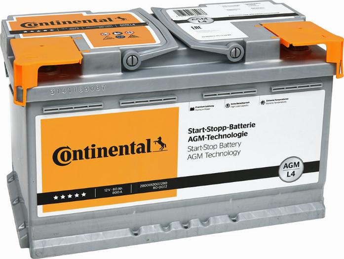 Continental 2800012007280 - Стартерная аккумуляторная батарея, АКБ autosila-amz.com