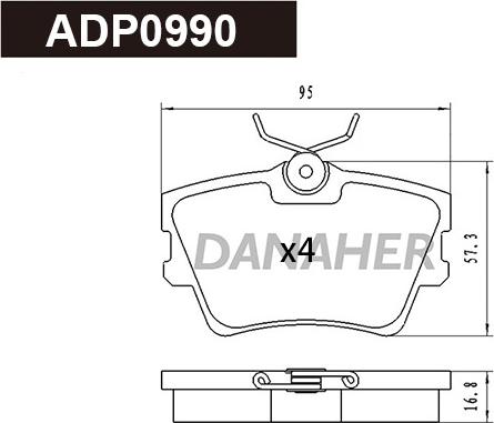 Danaher ADP0990 - Тормозные колодки, дисковые, комплект autosila-amz.com
