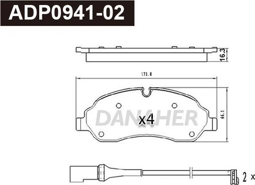 Danaher ADP0941-02 - Тормозные колодки, дисковые, комплект autosila-amz.com