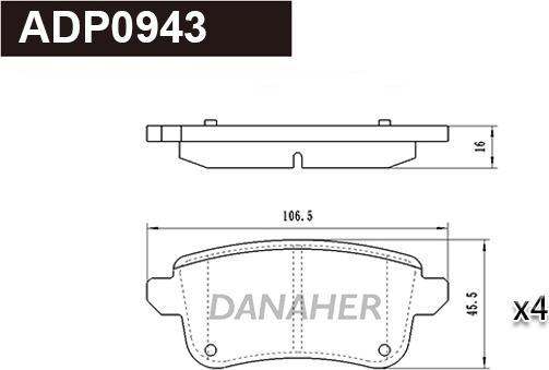 Danaher ADP0943 - Тормозные колодки, дисковые, комплект autosila-amz.com