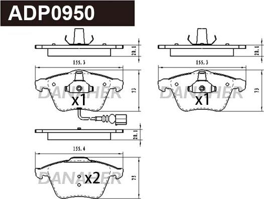 Danaher ADP0950 - Тормозные колодки, дисковые, комплект autosila-amz.com