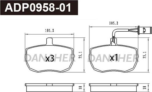 Danaher ADP0958-01 - Тормозные колодки, дисковые, комплект autosila-amz.com