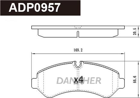 Danaher ADP0957 - Тормозные колодки, дисковые, комплект autosila-amz.com