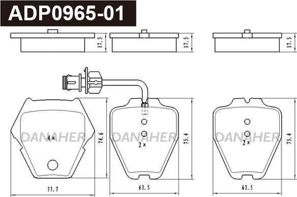 Danaher ADP0965-01 - Тормозные колодки, дисковые, комплект autosila-amz.com