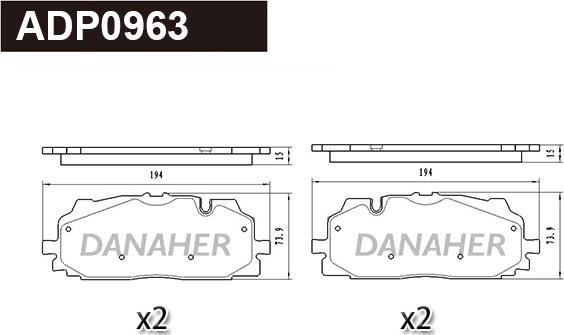 Danaher ADP0963 - Тормозные колодки, дисковые, комплект autosila-amz.com