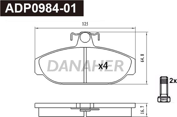 Danaher ADP0984-01 - Тормозные колодки, дисковые, комплект autosila-amz.com