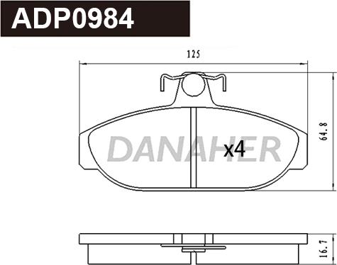 Danaher ADP0984 - Тормозные колодки, дисковые, комплект autosila-amz.com