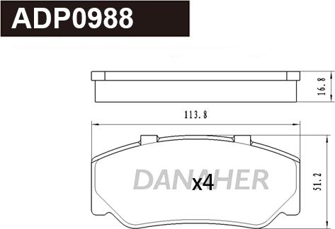 Danaher ADP0988 - Тормозные колодки, дисковые, комплект autosila-amz.com