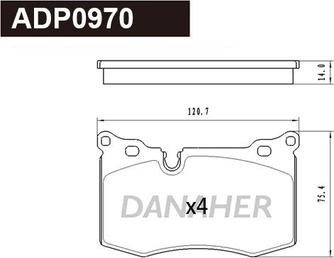 Danaher ADP0970 - Тормозные колодки, дисковые, комплект autosila-amz.com