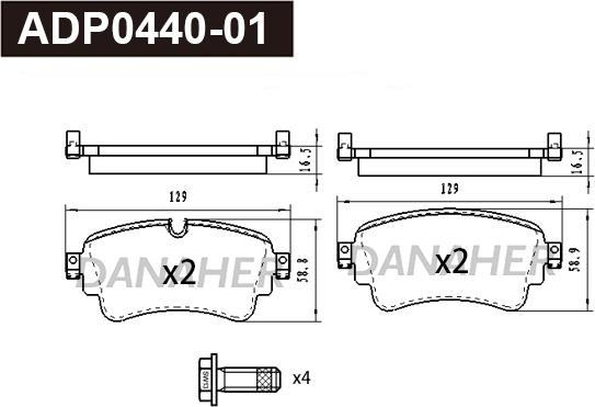 Danaher ADP0440-01 - Тормозные колодки, дисковые, комплект autosila-amz.com