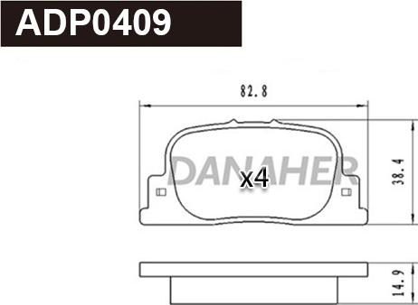 Danaher ADP0409 - Тормозные колодки, дисковые, комплект autosila-amz.com