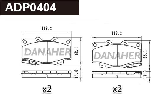 Danaher ADP0404 - Тормозные колодки, дисковые, комплект autosila-amz.com