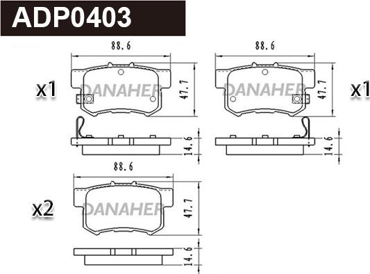 Danaher ADP0403 - Тормозные колодки, дисковые, комплект autosila-amz.com