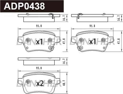 Danaher ADP0438 - Тормозные колодки, дисковые, комплект autosila-amz.com