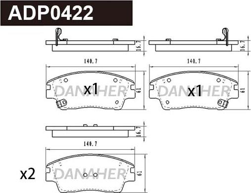 Danaher ADP0422 - Тормозные колодки, дисковые, комплект autosila-amz.com