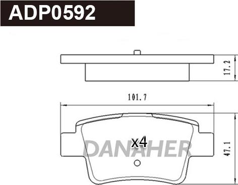 Danaher ADP0592 - Тормозные колодки, дисковые, комплект autosila-amz.com