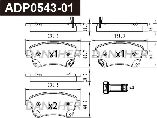 Danaher ADP0543-01 - Тормозные колодки, дисковые, комплект autosila-amz.com