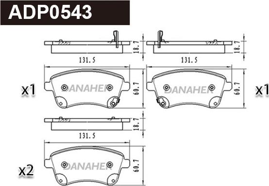 Danaher ADP0543 - Тормозные колодки, дисковые, комплект autosila-amz.com
