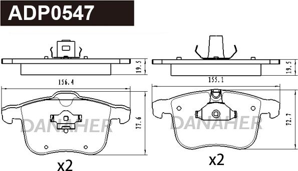 Danaher ADP0547 - Тормозные колодки, дисковые, комплект autosila-amz.com